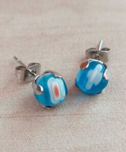 ARO DE ACERO CRISTAL DE MURANO ENGARZADO TURQUESA 8 MM