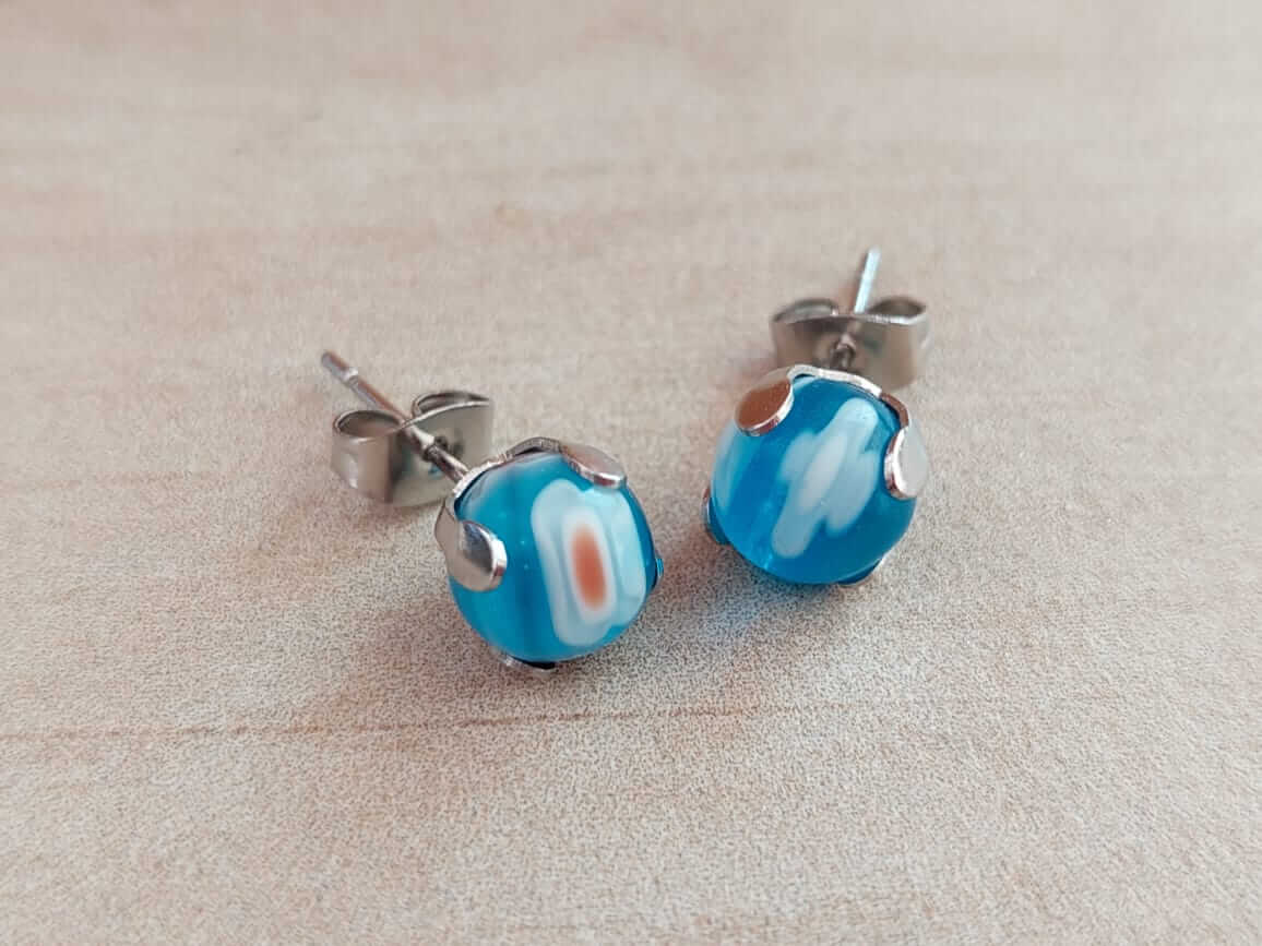 ARO DE ACERO CRISTAL DE MURANO ENGARZADO TURQUESA 8 MM