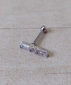 ARO ACERO PIERCING DOBLE RECTÁNGULO CON STRASS. 13 MM