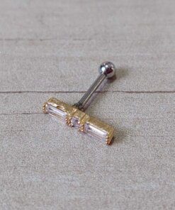 ARO ACERO DORADO PIERCING DOBLE RECTÁNGULO CON STRASS. 13 MM