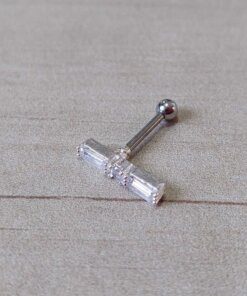 ARO ACERO BLANCO PIERCING DOBLE RECTÁNGULO CON STRASS. 13 MM