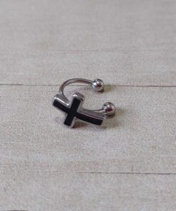 PIERCING ACERO BULL 1.2 X 12 X 3/3 MM CON CRUZ ESMALTADA NEGRA