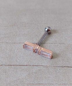 ARO ACERO ROSÉ PIERCING DOBLE RECTÁNGULO CON STRASS. 13 MM
