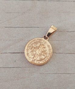 DIJE DE ACERO DORADO MEDALLA DE SAN BENITO. DIÁMETRO 25 MM - Imagen 2