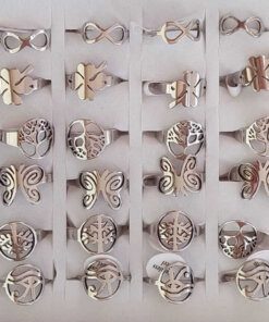 ANILLOS FIGURA DE ACERO (TRÉBOL, INFINITO, ÁRBOL DE LA VIDA, MARIPOSA, OJO ORUS) X 36 UNIDADES SURTIDOS EN MEDIDAS (MEDIDAS DEL 16 AL 21)