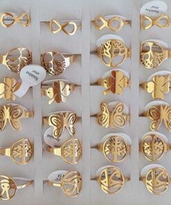 ANILLOS DE ACERO DORADO FIGURAS X 36 UNIDADES SURTIDOS EN MEDIDAS. (MEDIDAS DEL 16 AL 21)