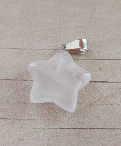 DIJE DE ACERO PIEDRA CUARZO ROSA EN FORMA DE ESTRELLA. 20 MM