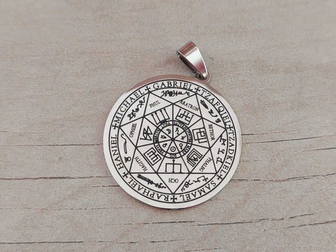 DIJE DE ACERO MEDALLA 34 MM TABLA ENERGIZACIÓN Y PROTECCIÓN 7 ARCÁNGELES.
