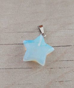 DIJE DE ACERO PIEDRA AQUA EN FORMA DE ESTRELLA. 20 MM