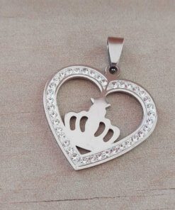 DIJE DE ACERO CORAZÓN CON STRASS Y CORONA INTERIOR. MEDIDA 30 MM .