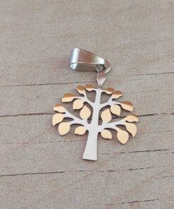 DIJE DE ACERO ÁRBOL DE LA VIDA COMBINADO EN DORADO. 24 X 28 MM