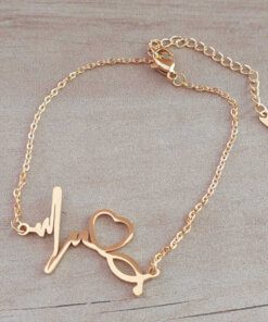 PULSERA DE ACERO DORADO ESLABÓN ESPEJITO CON CENTRO SIGNO VITAL. LARGO 18 CM + 4 CM EXT.