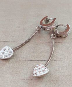 ARO DE ACERO ARGOLLA PLANA 3 MM CON STRASS/BISAGRA Y DIJE CORAZÓN C/STRASS COLGANTE CON CLAPTON. DIÁMETRO ARGOLLA 10 MM, LARGO TOTAL 345 MM