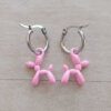 ARO DE ACERO ARGOLLA 14 MM CON DIJE PERRO GLOBO ROSA