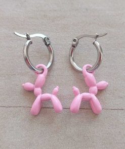 ARO DE ACERO ARGOLLA 14 MM CON DIJE PERRO GLOBO ROSA