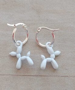 ARO DE ACERO BLANCO ARGOLLA 14 MM CON DIJE PERRO GLOBO BLANCO
