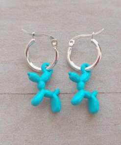 ARO DE ACERO BLANCO ARGOLLA 14 MM CON DIJE PERRO GLOBO CELESTE