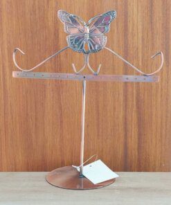 EXHIBIDOR METÁLICO PARA AROS 1 NIVEL CON APLIQUE MARIPOSA
