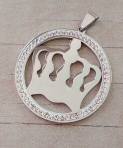 DIJE DE ACERO CORONA CON CIRCULO DE STRASS 39 MM