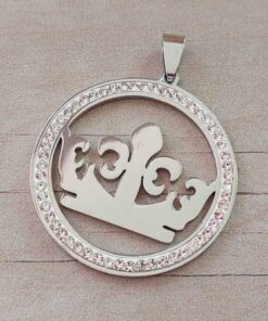 DIJE DE ACERO CORONA CON CIRCULO DE STRASS 39 MM