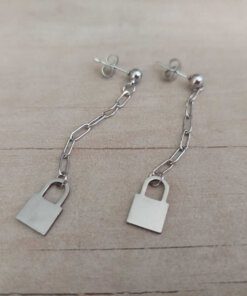 ARO DE ACERO BOLITA PASANTE Y CADENA CON DIJE CANDADO COLGANTE. LARGO TOTAL 55 MM