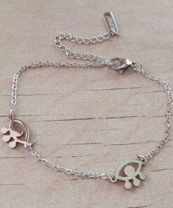 PULSERA DE ACERO ESPEJITO CON DOS OJITOS TURCOS CALADOS EN EL CENTRO. LARGO 18 CM + 5 CM EXT