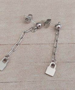 ARO DE ACERO BOLITA PASANTE Y CADENA CON DIJE CANDADO COLGANTE. LARGO TOTAL 45 MM