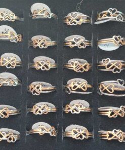 ANILLOS DE ACERO X 36 PACK X 3 (1 ACERO DORADO), (TOTAL 108 ANILLOS) CORAZÓN CALADO SURTIDOS EN MEDIDAS. (MEDIDAS DEL 16 AL 20)