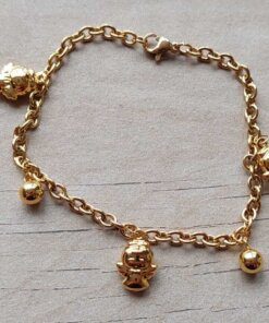 PULSERA DE ACERO DORADO ESLABÓN TIFFANY CON ÁNGELES Y BOLITAS COLGANTES. LARGO 19,5 CM