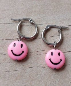 ARO DE ACERO ARGOLLA 14 MM CON DIJE SMILE FUCSIA