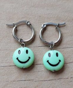 ARO DE ACERO ARGOLLA 14 MM CON DIJE SMILE VERDE