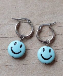 ARO DE ACERO ARGOLLA 14 MM CON DIJE SMILE CELESTE