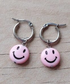 ARO DE ACERO ARGOLLA 14 MM CON DIJE SMILE ROSA