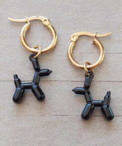 ARO DE ACERO DORADO ARGOLLA 14 MM CON DIJE PERRO GLOBO NEGRO