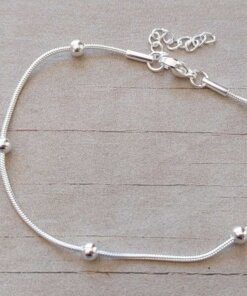 PULSERA DE ACERO BLANCO COLA DE RATÓN CON BOLITAS 3 MM. LARGO 19 CM SIN EXTENSIÓN