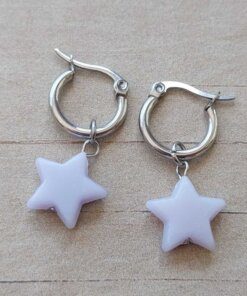 ARO DE ACERO ARGOLLA 14 MM CON ESTRELLA ACRÍLICO COLGANTE