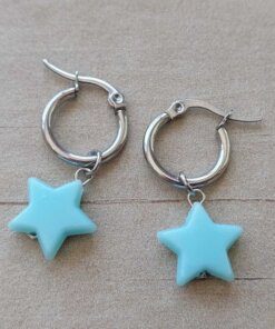ARO DE ACERO ARGOLLA 14 MM CON ESTRELLA ACRÍLICO COLGANTE