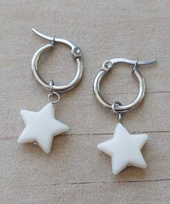 ARO DE ACERO ARGOLLA 14 MM CON ESTRELLA ACRÍLICO COLGANTE