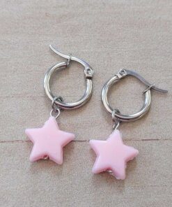 ARO DE ACERO ARGOLLA 14 MM CON ESTRELLA ACRÍLICO COLGANTE