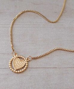 COLGANTE DE ACERO DORADO ESLABÓN VENECIANA CON CENTRO CORAZÓN. LARGO 38 + 4 CM EXT.