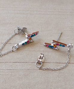 ARO DE ACERO PASANTE RAYO CON STRASS MULTICOLOR Y CADENA COLGANTE UNIDA A FRU FRU