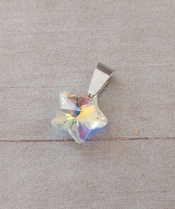 DIJE DE ACERO ESTRELLA 14 MM DE ACRÍLICO TORNASOLADO.