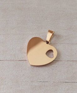 DIJE DE ACERO DORADO MEDALLA CORAZÓN 20 X 17 MM C/CORAZÓN CALADO, PARA GRABAR, PULIDO AMBAS CARAS- ESPESOR 2,0 MM.