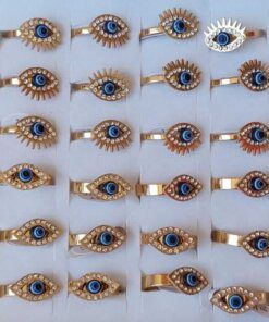 ANILLOS DE ACERO DORADO OJITO TURCO Y VARIOS STRASS X 36 UNIDADES SURTIDOS EN MEDIDAS Y MODELOS. (MEDIDAS DEL 16 AL 19)