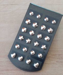 BLISTER DE AROS ACERO BLANCO FIGURAS BOMBE X 12 PARES. ( 6 FIGURAS DIFERENTES)