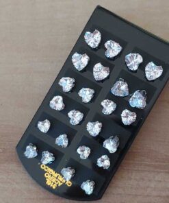 BLISTER DE AROS DE ACERO STRASS CORAZÓN BLANCO ENGARZADO 6, 8 Y 9 MM X 12 PARES.