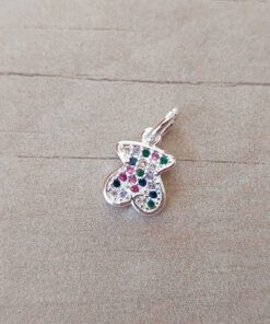 DIJE DE ACERO BLANCO SILUETA OSITO CON STRASS MULTICOLOR. MICRO PAVE. MEDIDAS APROX 11 X 8 MM .