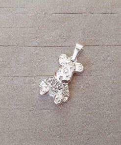 DIJE DE ACERO BLANCO OSITO CON STRASS BLANCO. MICROPAVE. MEDIDAS APROX 20 X 12 MM