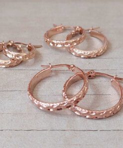 BLISTER DE ARGOLLAS ACERO ROSE TRABAJADAS (RELIEVE) X 12 PARES. DIÁMETROS 12/18/23 MM (4 PARES DE CADA MEDIDA)