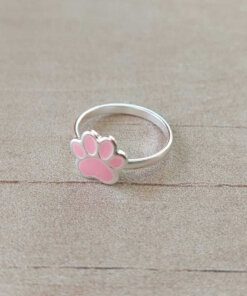 ANILLO NENA LAMINADO EN PLATA ESMALTADO HUELLITA ROSA.